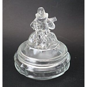 Vintage L E SMITH "MINSTREL" Clear Glass Powder Jar Covered Trinket Box